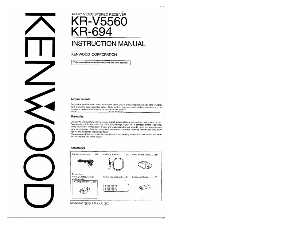 Kenwood KR-V5560 User Manual | 24 pages