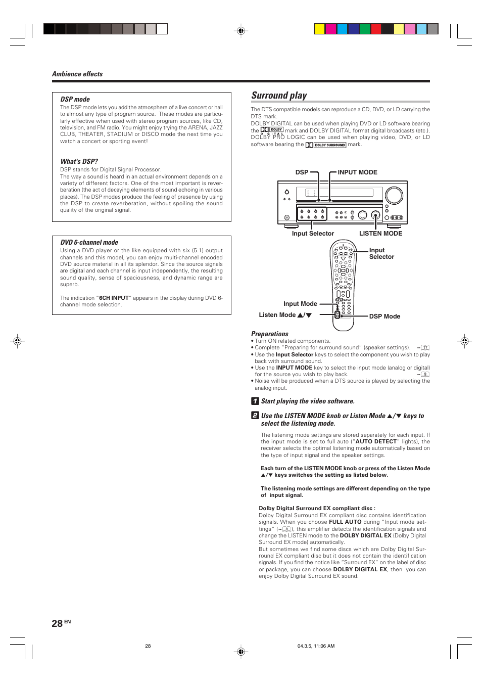 Surround play | Kenwood VR-8050 User Manual | Page 28 / 44