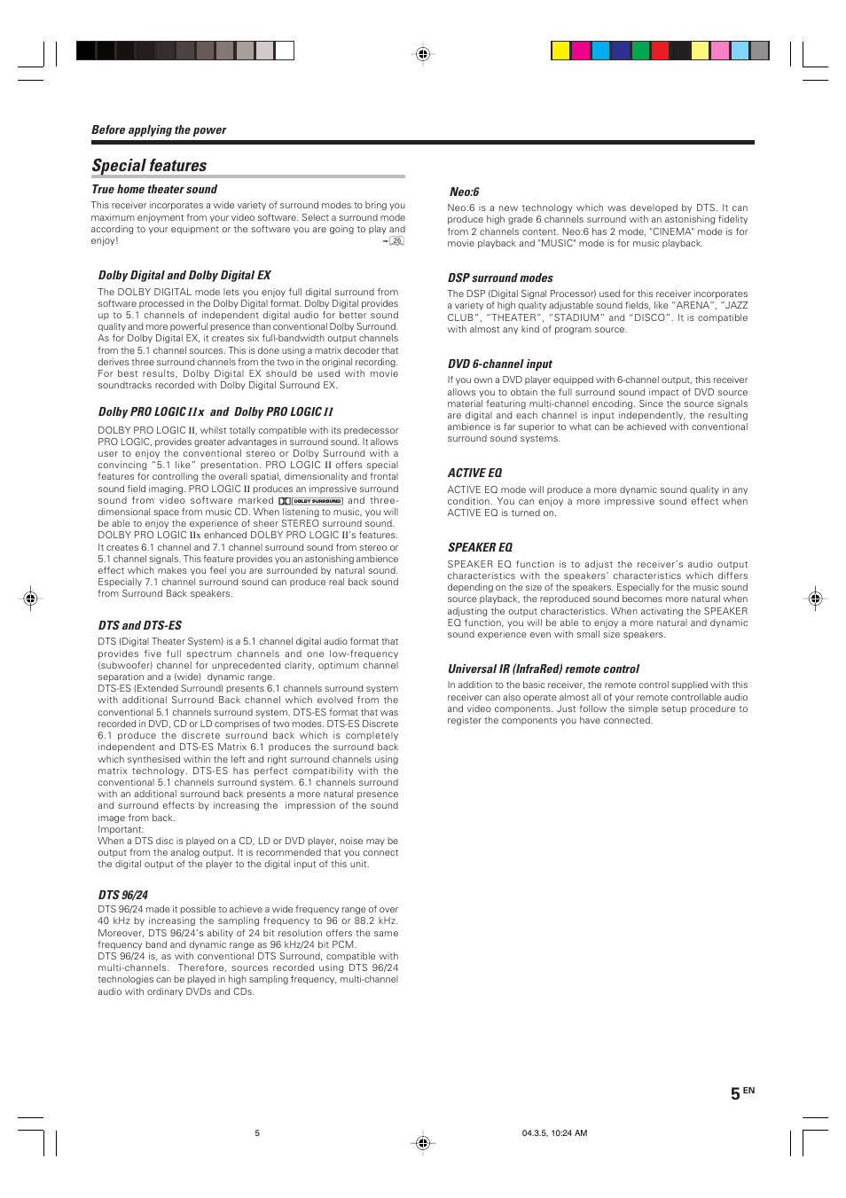 Special features | Kenwood VR-8050 User Manual | Page 5 / 44