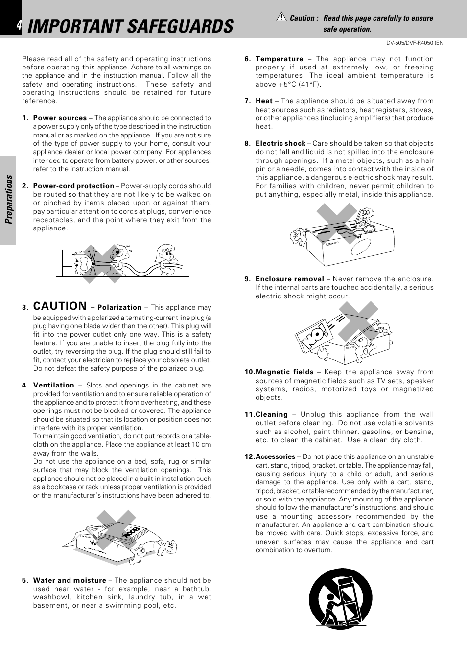 Important safeguards, Caution | Kenwood DVF-R4050 User Manual | Page 4 / 44