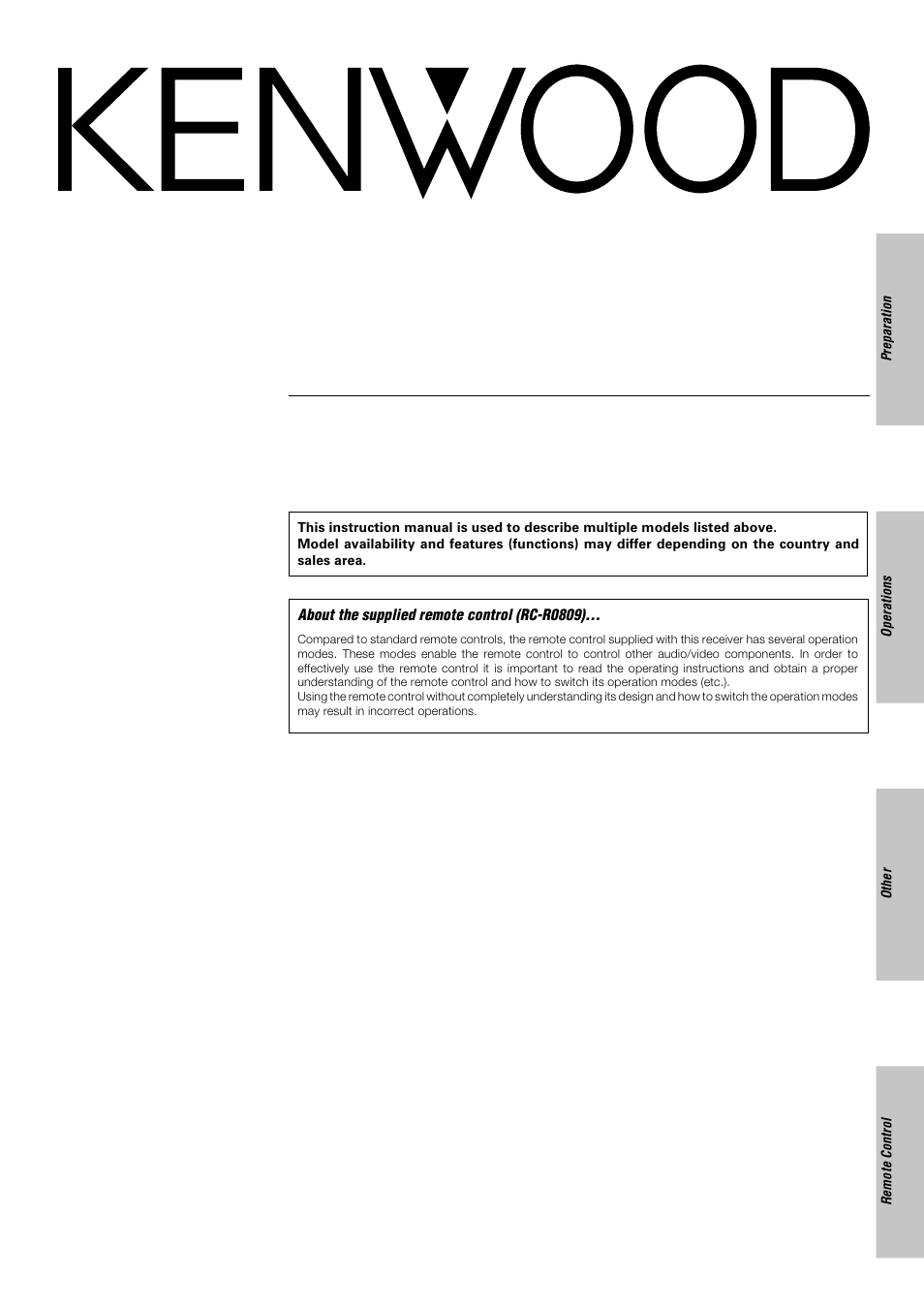 Kenwood KRF-V8030D User Manual | 42 pages