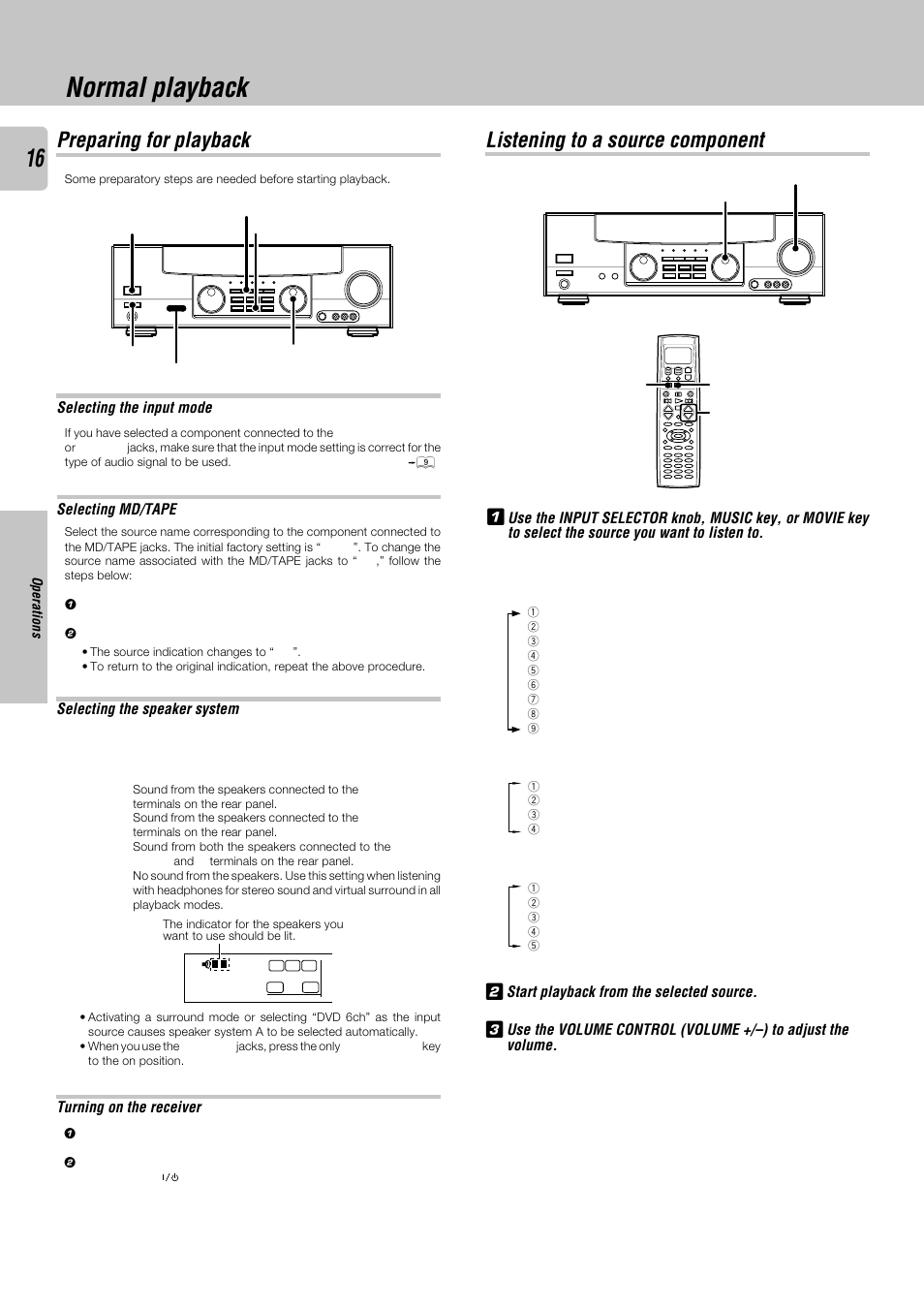 Normal playback, Listening to a source component, Preparing for playback | Kenwood KRF-V8030D User Manual | Page 16 / 42
