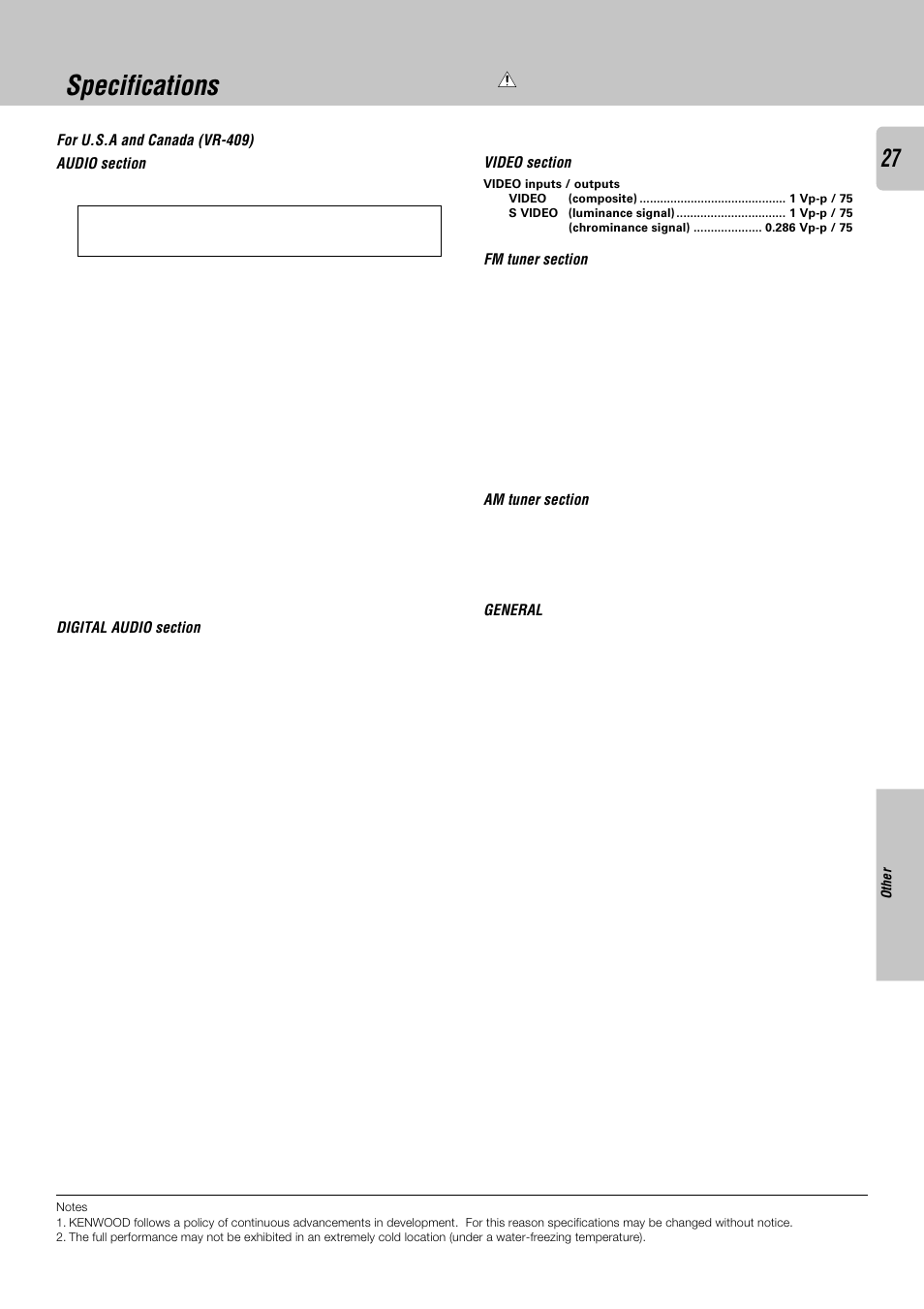 Specifications | Kenwood KRF-V8030D User Manual | Page 27 / 42