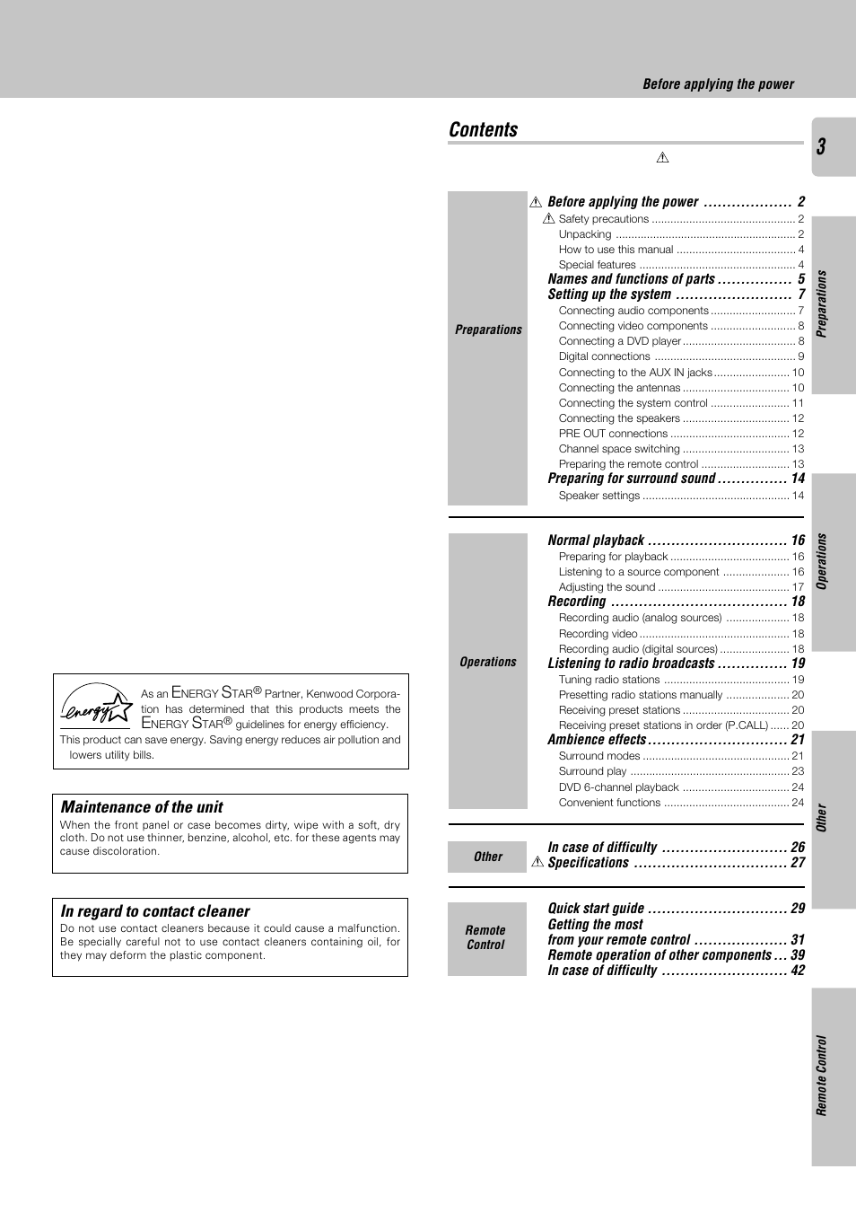 Kenwood KRF-V8030D User Manual | Page 3 / 42