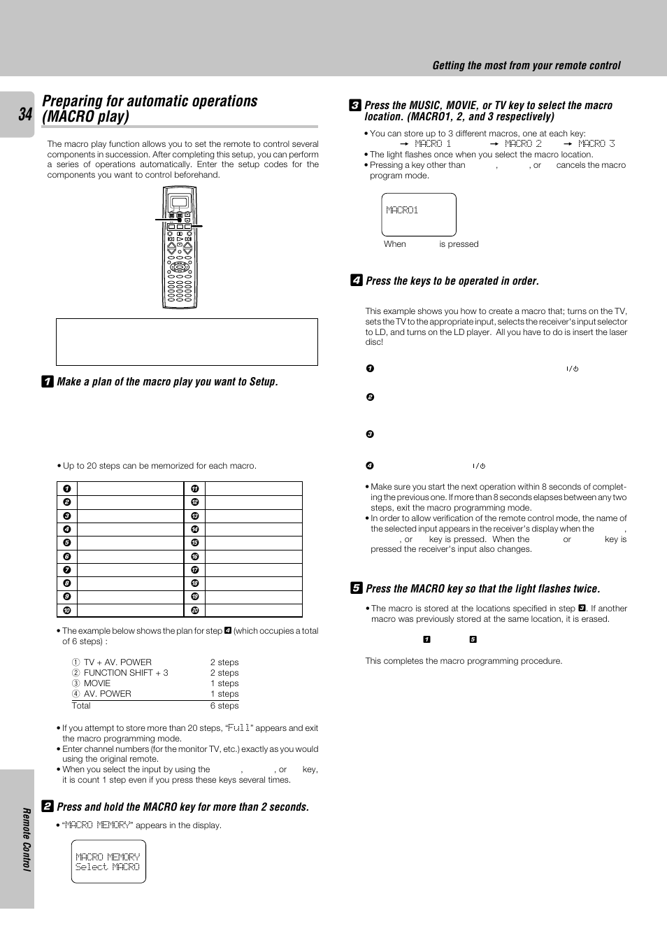 Preparing for automatic operations (macro play) | Kenwood KRF-V8030D User Manual | Page 34 / 42