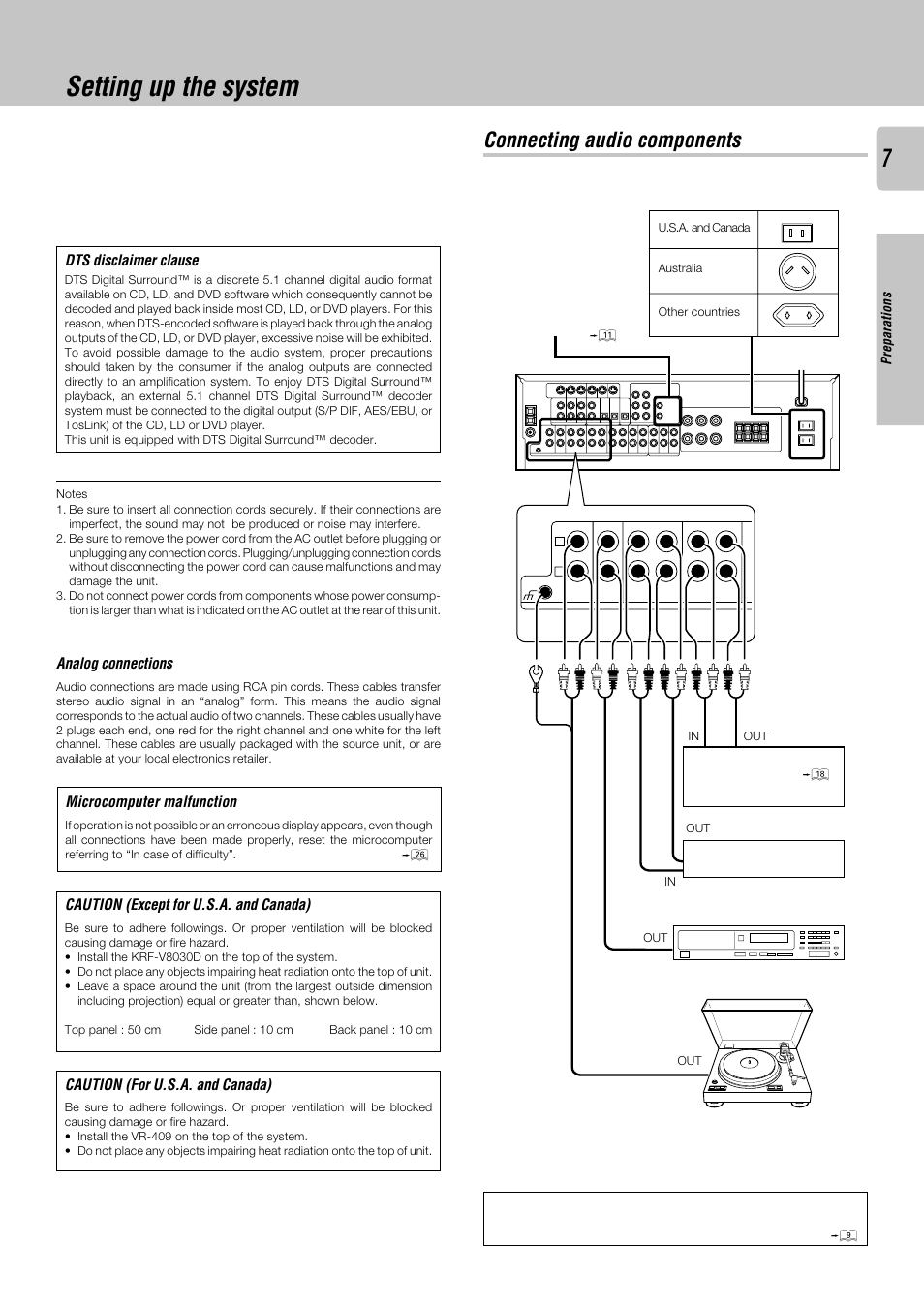 Setting up the system, Connecting audio components | Kenwood KRF-V8030D User Manual | Page 7 / 42