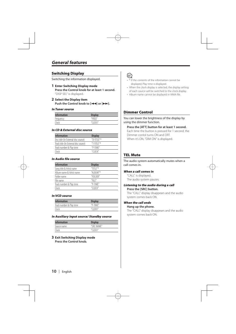 General features | Kenwood KDC-MP5029VG User Manual | Page 10 / 32