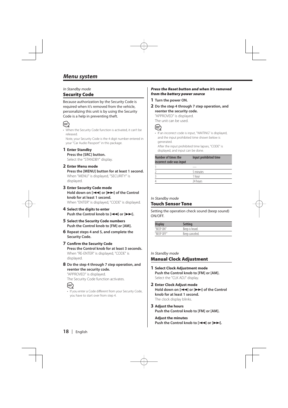 Menu system | Kenwood KDC-MP5029VG User Manual | Page 18 / 32