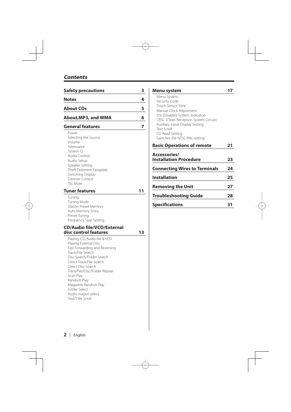 Kenwood KDC-MP5029VG User Manual | Page 2 / 32