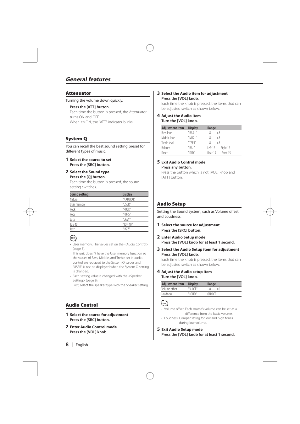 General features | Kenwood KDC-MP5029VG User Manual | Page 8 / 32