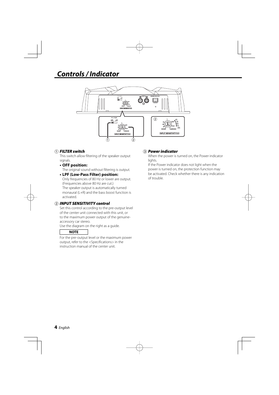 Controls / indicator | Kenwood KAC-6203 User Manual | Page 4 / 13