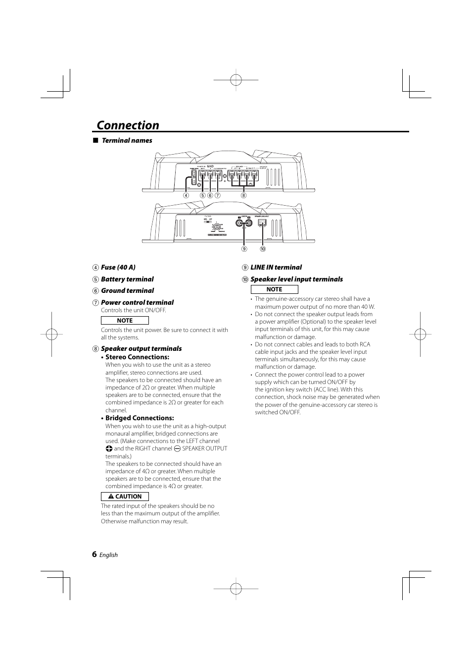 Connection | Kenwood KAC-6203 User Manual | Page 6 / 13