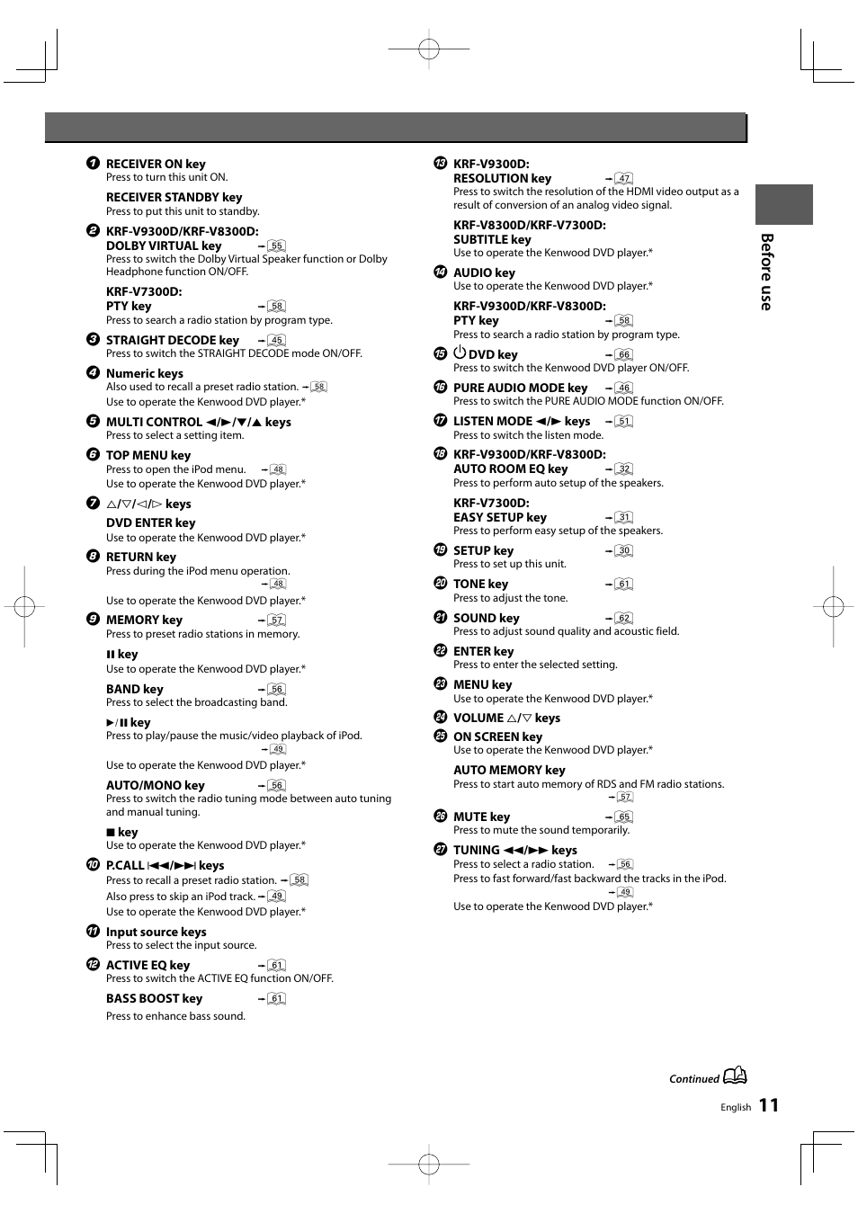 Bef o re u se | Kenwood KRF-V9300D User Manual | Page 11 / 72