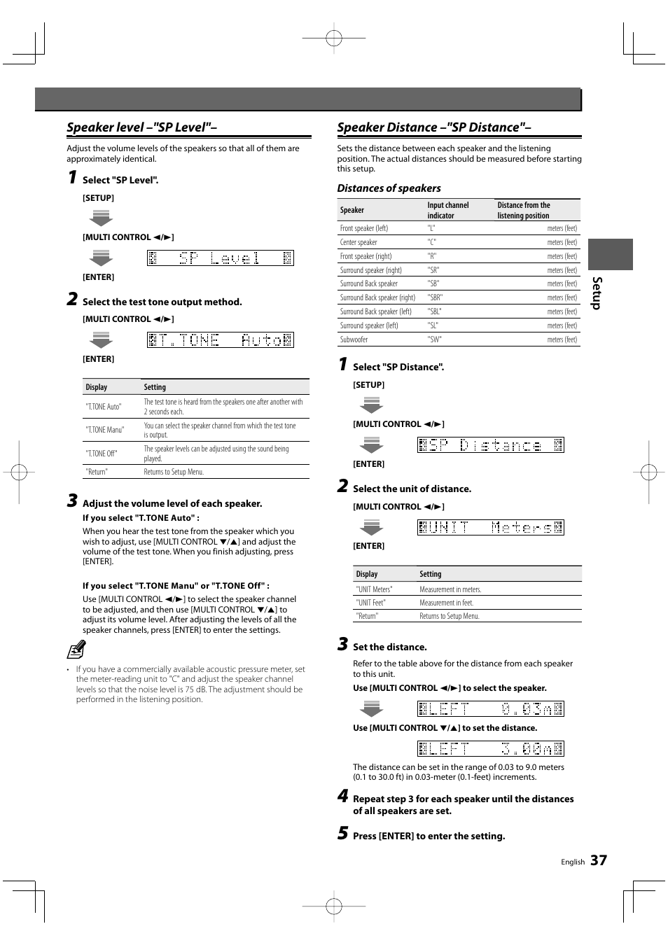 Speaker distance –"sp distance | Kenwood KRF-V9300D User Manual | Page 37 / 72