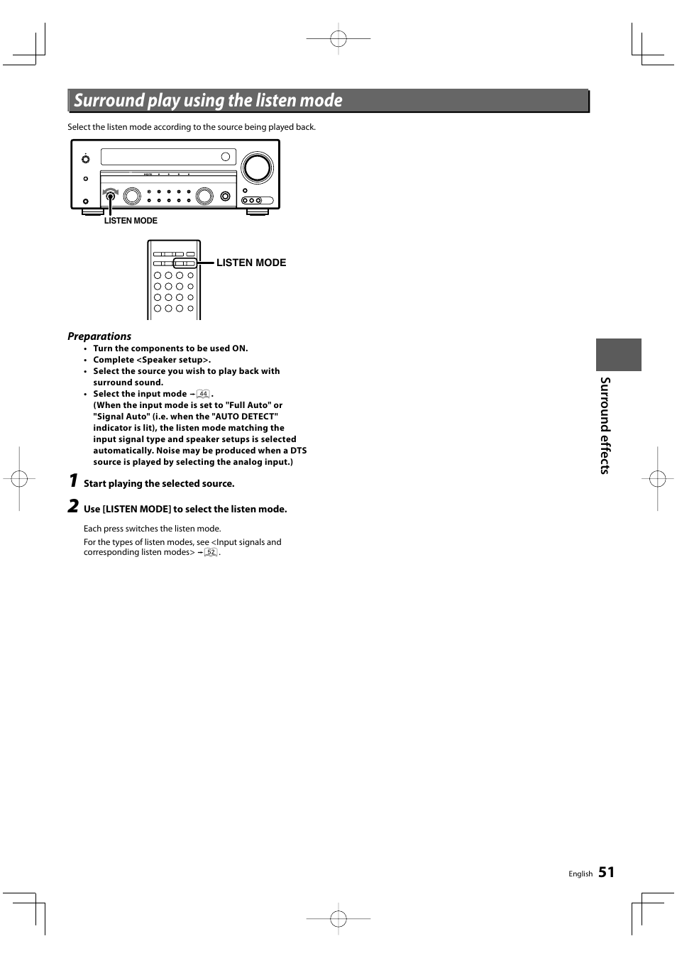 Surround play using the listen mode | Kenwood KRF-V9300D User Manual | Page 51 / 72
