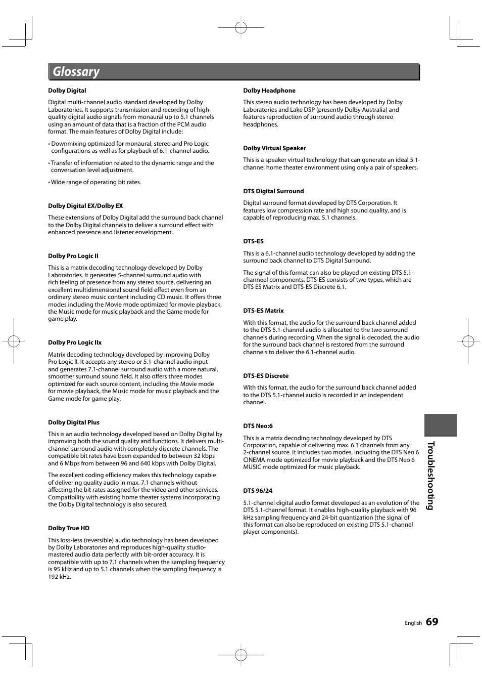 Glossary | Kenwood KRF-V9300D User Manual | Page 69 / 72