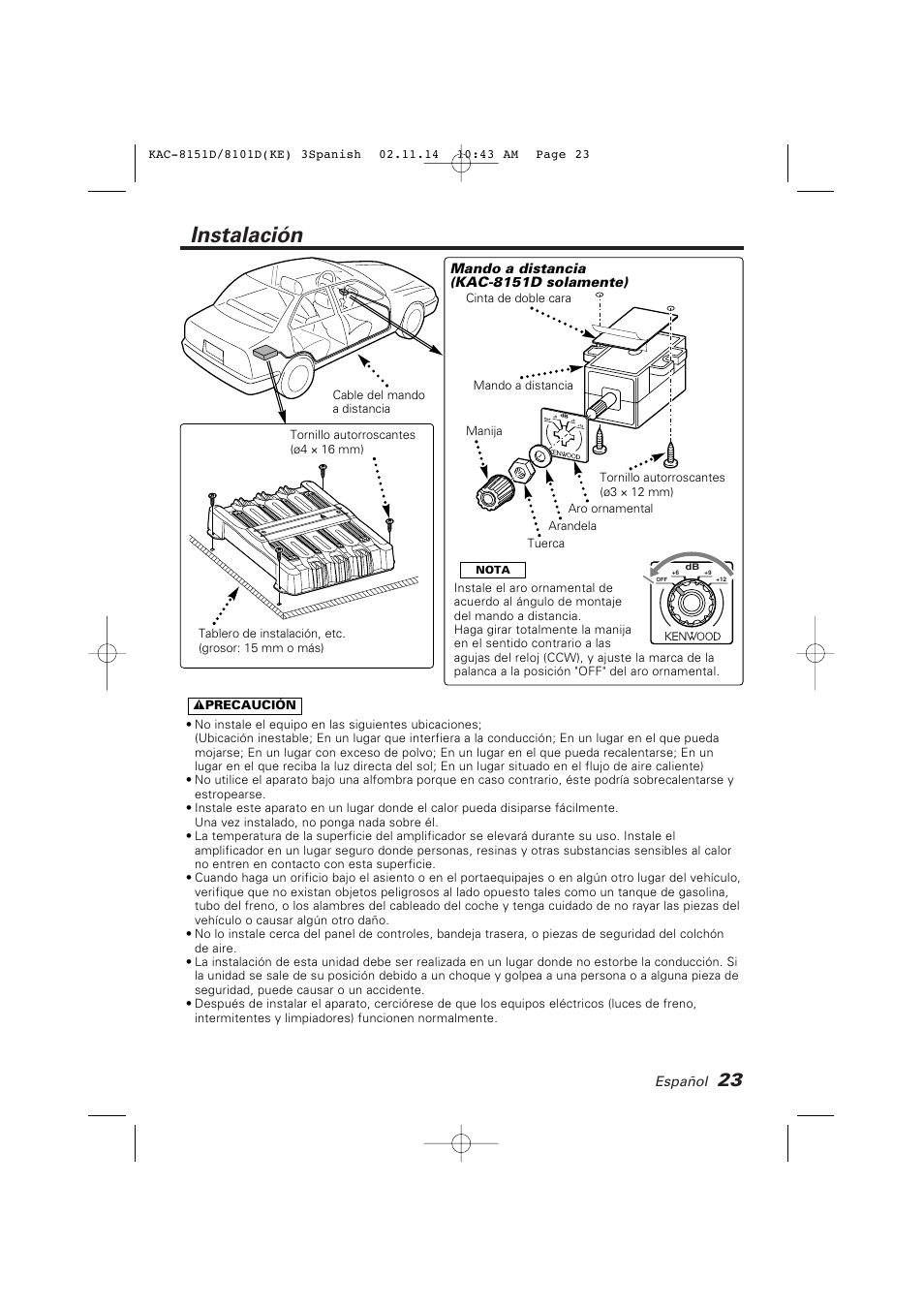 Instalacion, Instalación | Kenwood KAC-8101D User Manual | Page 23 / 32