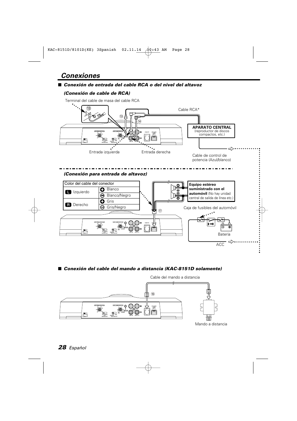 Conexiones | Kenwood KAC-8101D User Manual | Page 28 / 32