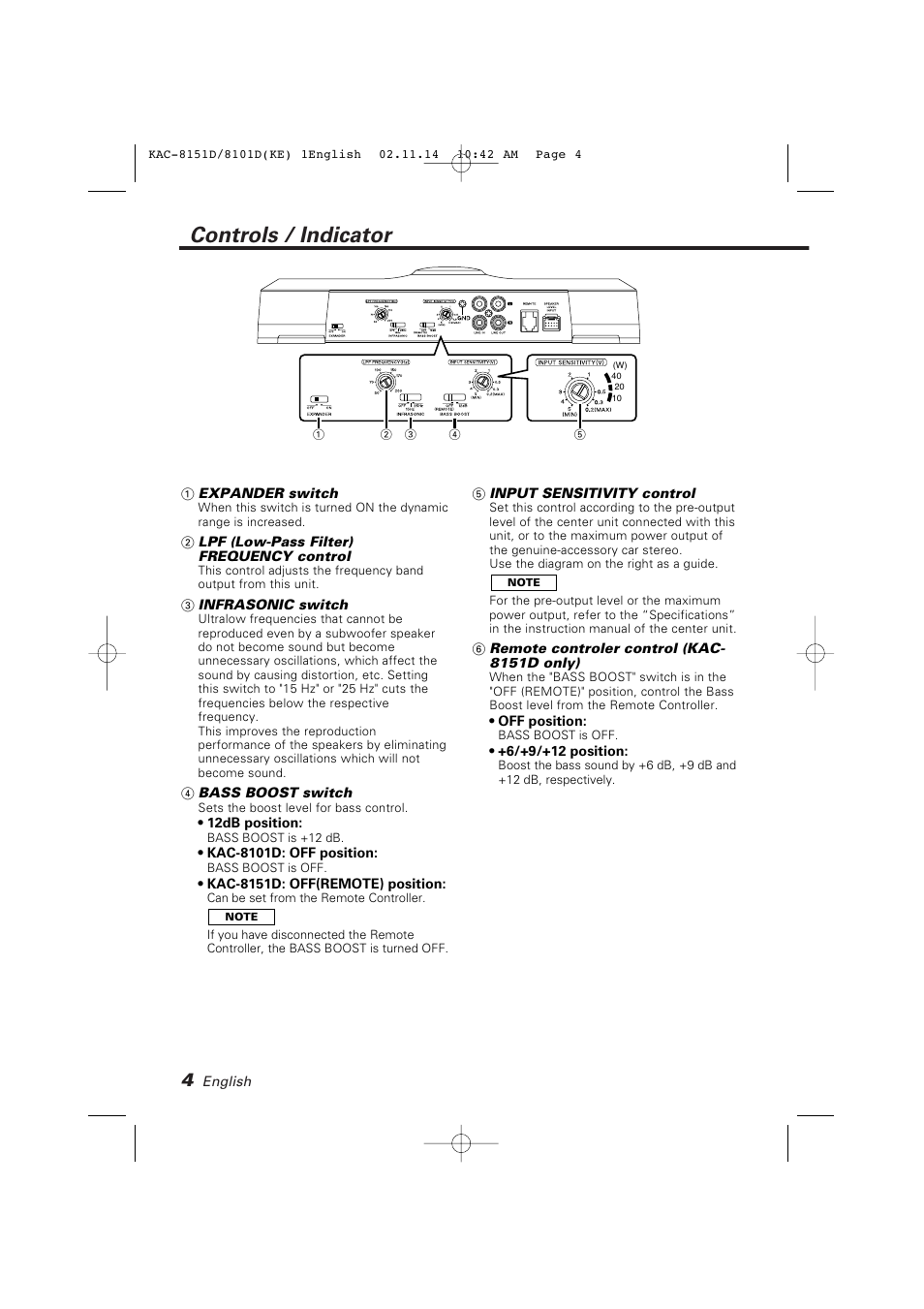 Controls / indicator | Kenwood KAC-8101D User Manual | Page 4 / 32