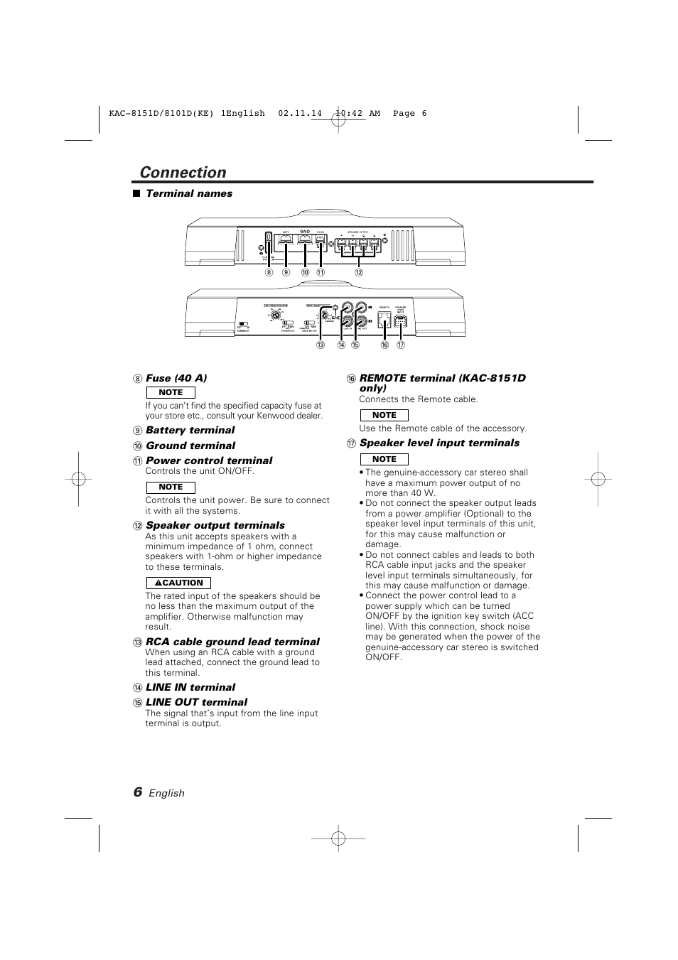 Connection | Kenwood KAC-8101D User Manual | Page 6 / 32