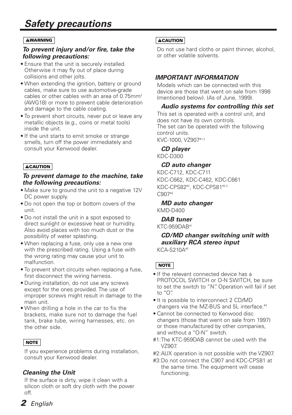 Safety precautions | Kenwood KTC-1000R User Manual | Page 2 / 10