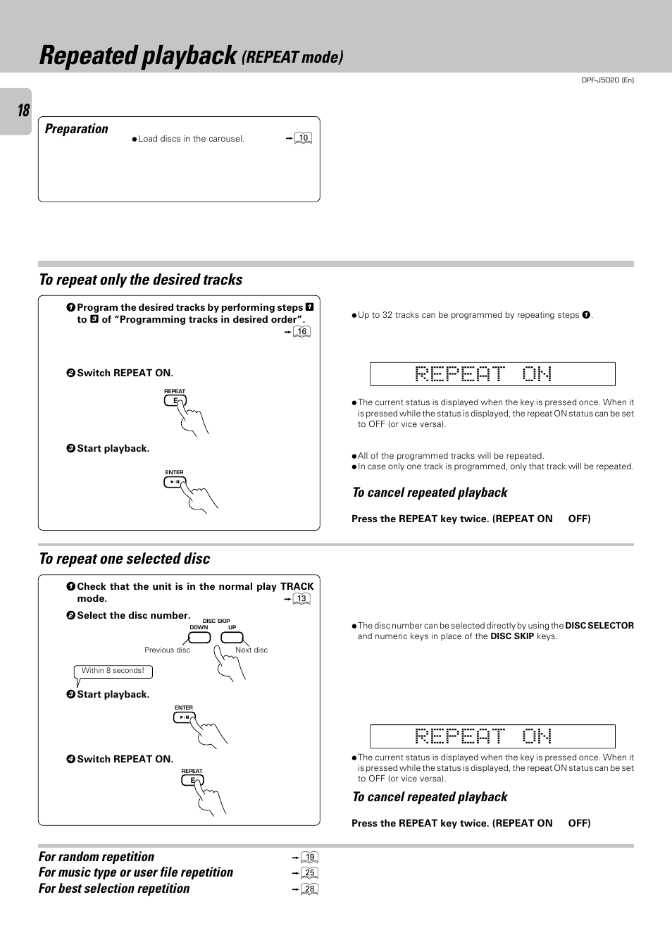 Repeated playback (repeat mode), Repeated playback, Repeat mode) | Kenwood DPF-J5020 User Manual | Page 18 / 32