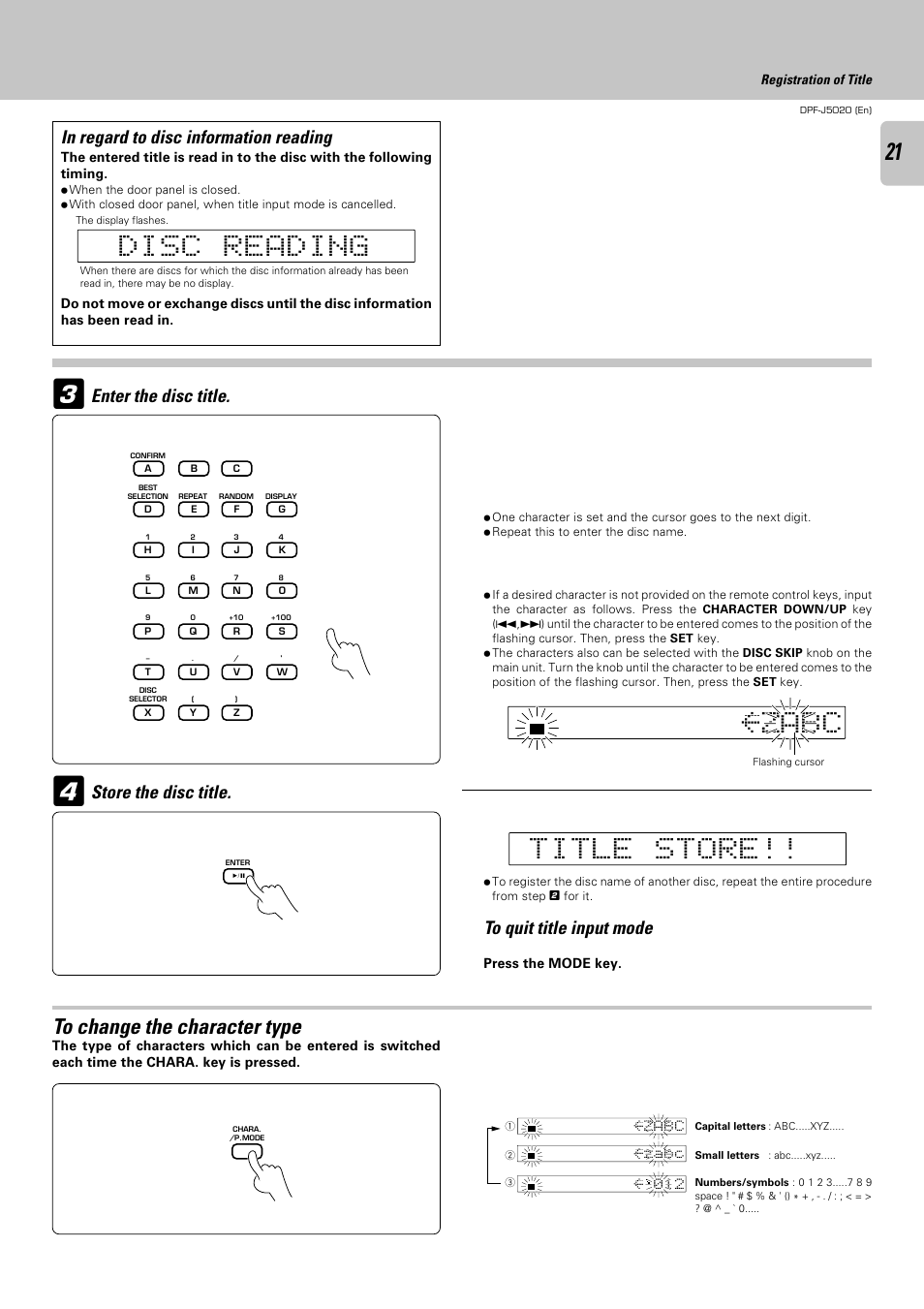 Enter the disc title | Kenwood DPF-J5020 User Manual | Page 21 / 32