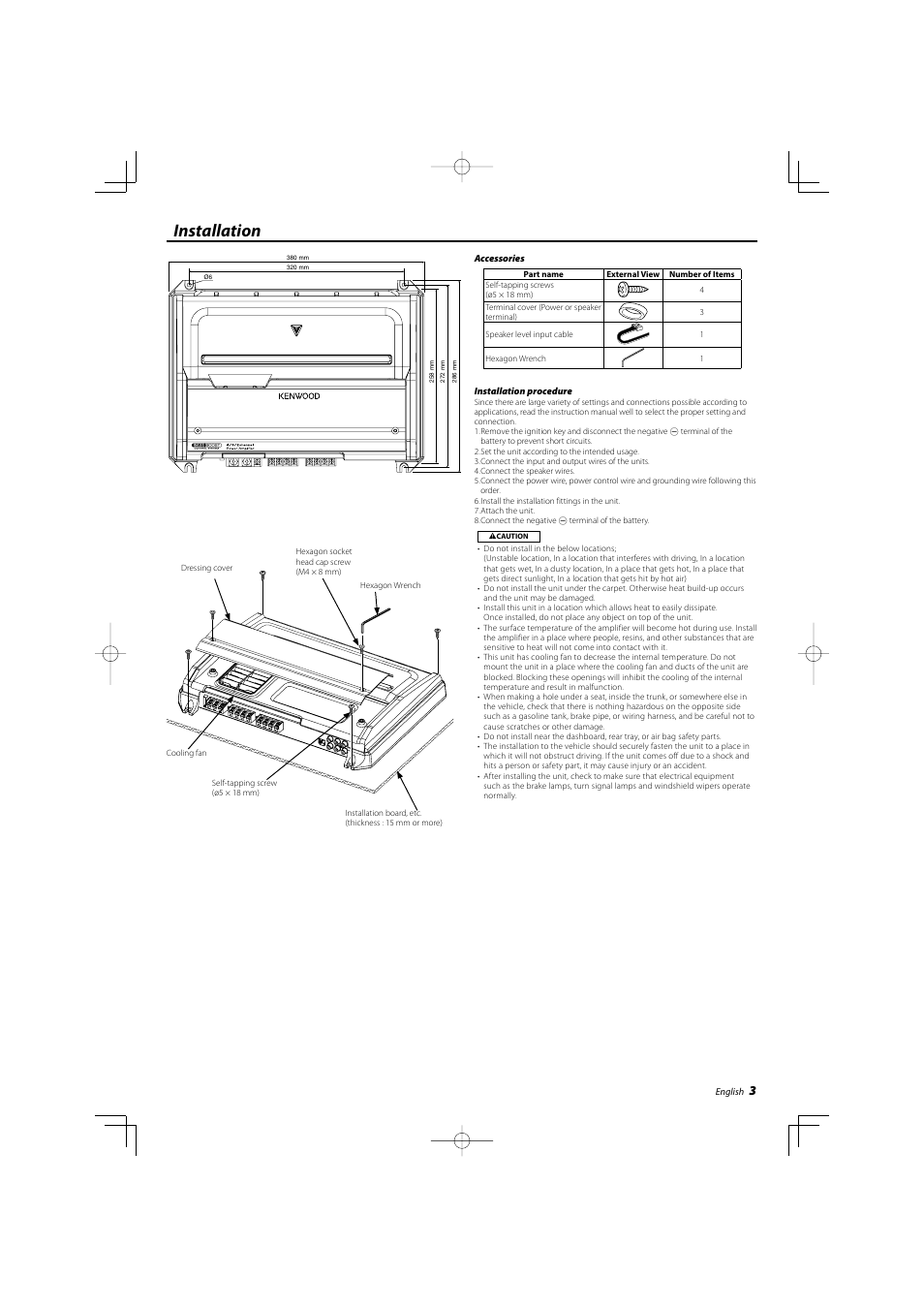 Installation | Kenwood KAC-8403 User Manual | Page 3 / 20