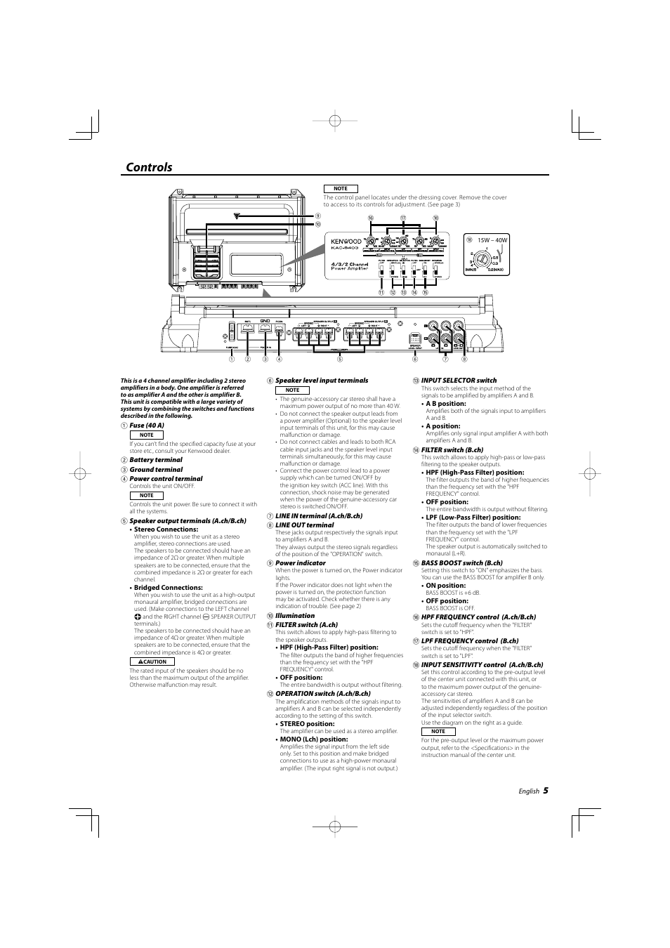 Controls | Kenwood KAC-8403 User Manual | Page 5 / 20