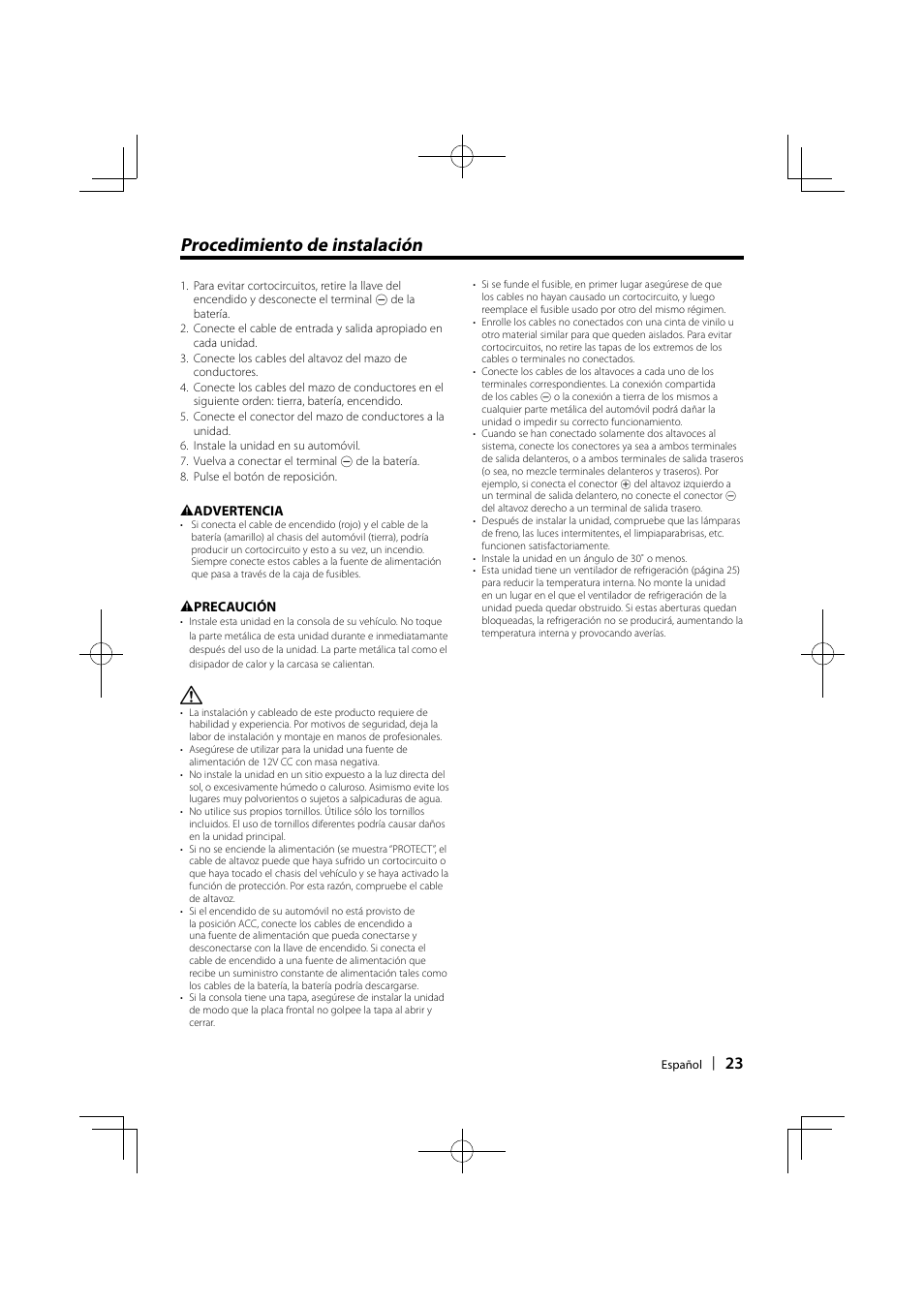 Procedimiento de instalación | Kenwood KVT-614 User Manual | Page 23 / 32