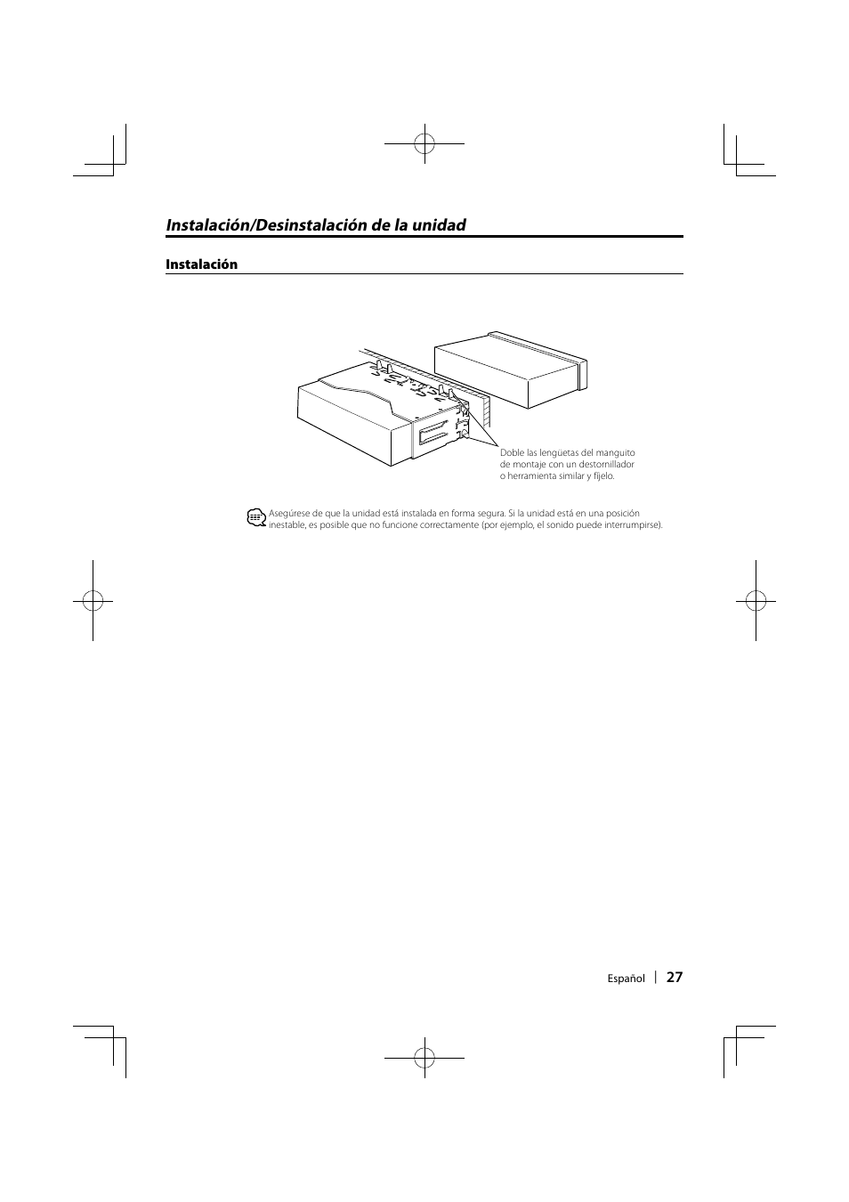 Instalación/desinstalación de la unidad | Kenwood KVT-614 User Manual | Page 27 / 32