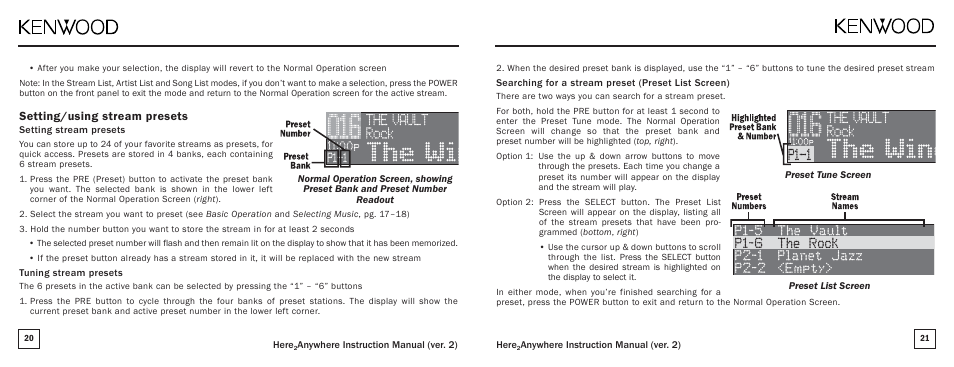 Setting/using stream presets | Kenwood KTC-H2A1 User Manual | Page 11 / 19