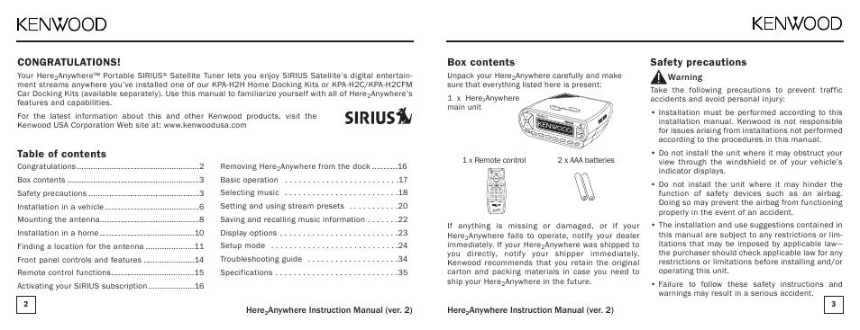 Kenwood KTC-H2A1 User Manual | Page 2 / 19