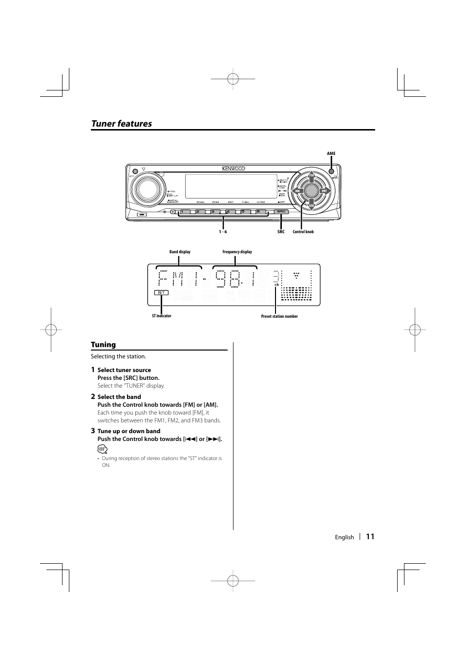 Tuner features, Tuning | Kenwood B64-3537-00/00 KDC-W5037Y User Manual | Page 11 / 36