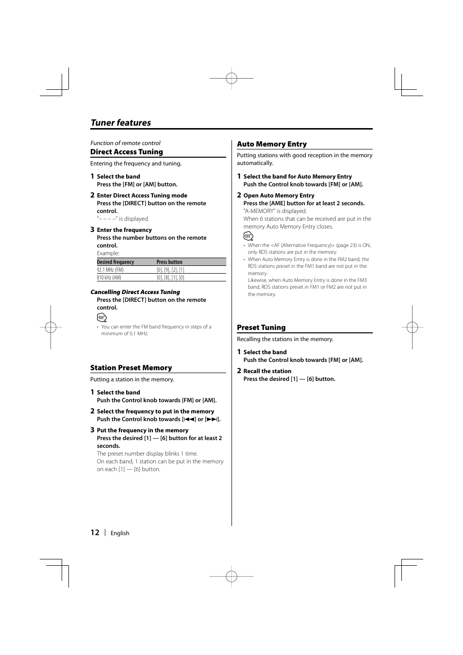 Tuner features | Kenwood B64-3537-00/00 KDC-W5037Y User Manual | Page 12 / 36