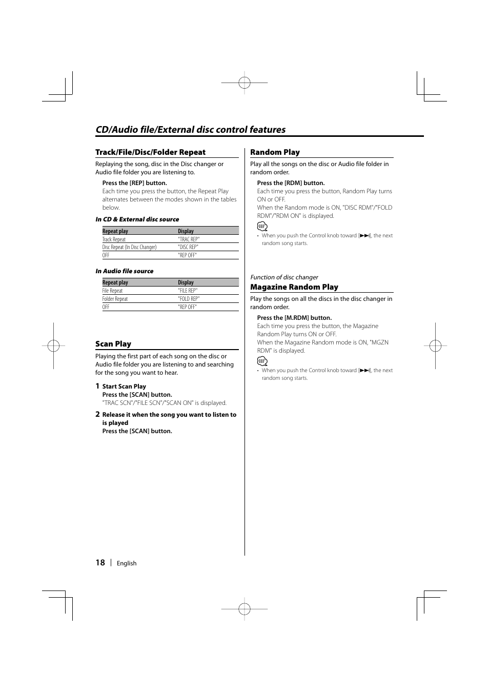 Cd/audio file/external disc control features | Kenwood B64-3537-00/00 KDC-W5037Y User Manual | Page 18 / 36