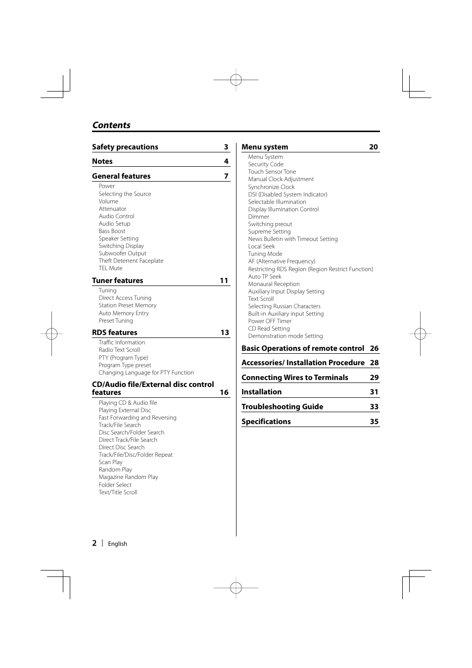 Kenwood B64-3537-00/00 KDC-W5037Y User Manual | Page 2 / 36