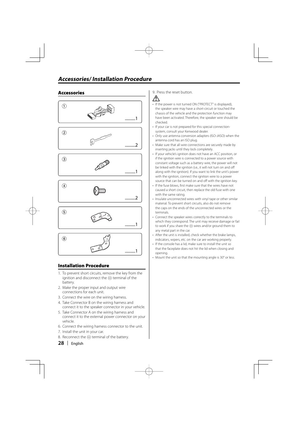 Accessories/ installation procedure | Kenwood B64-3537-00/00 KDC-W5037Y User Manual | Page 28 / 36