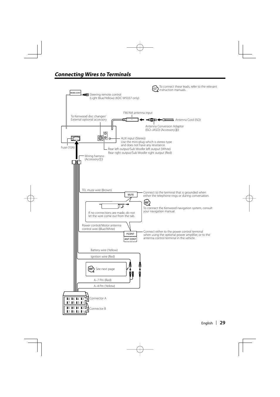 Connecting wires to terminals | Kenwood B64-3537-00/00 KDC-W5037Y User Manual | Page 29 / 36