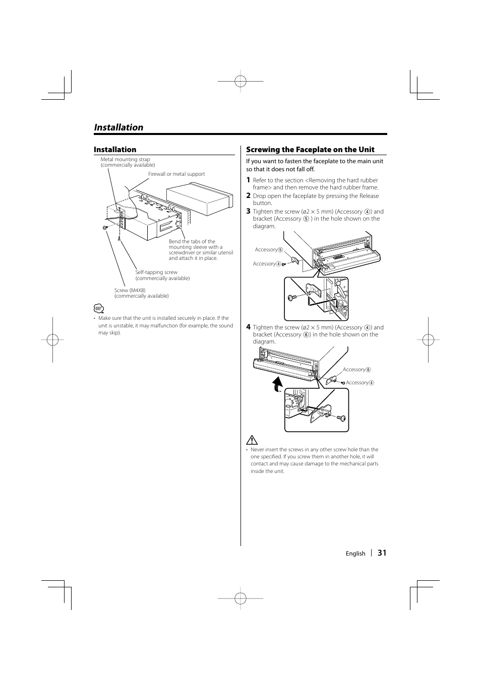 Installation | Kenwood B64-3537-00/00 KDC-W5037Y User Manual | Page 31 / 36