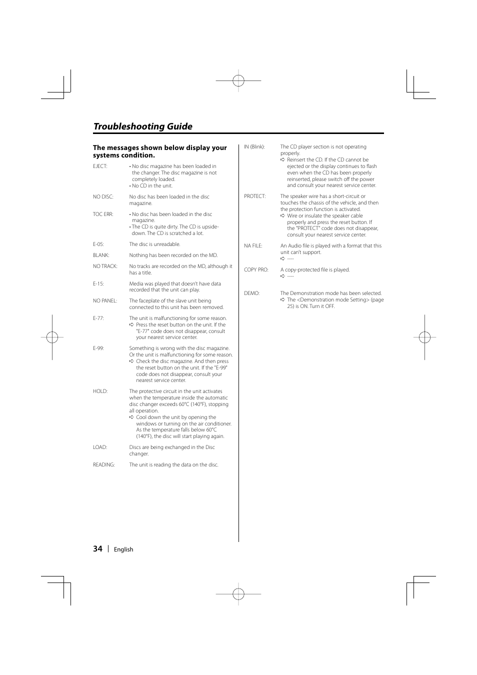 Troubleshooting guide | Kenwood B64-3537-00/00 KDC-W5037Y User Manual | Page 34 / 36