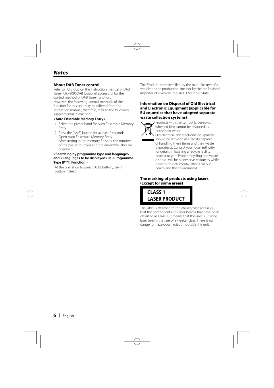 Class 1 laser product | Kenwood B64-3537-00/00 KDC-W5037Y User Manual | Page 6 / 36