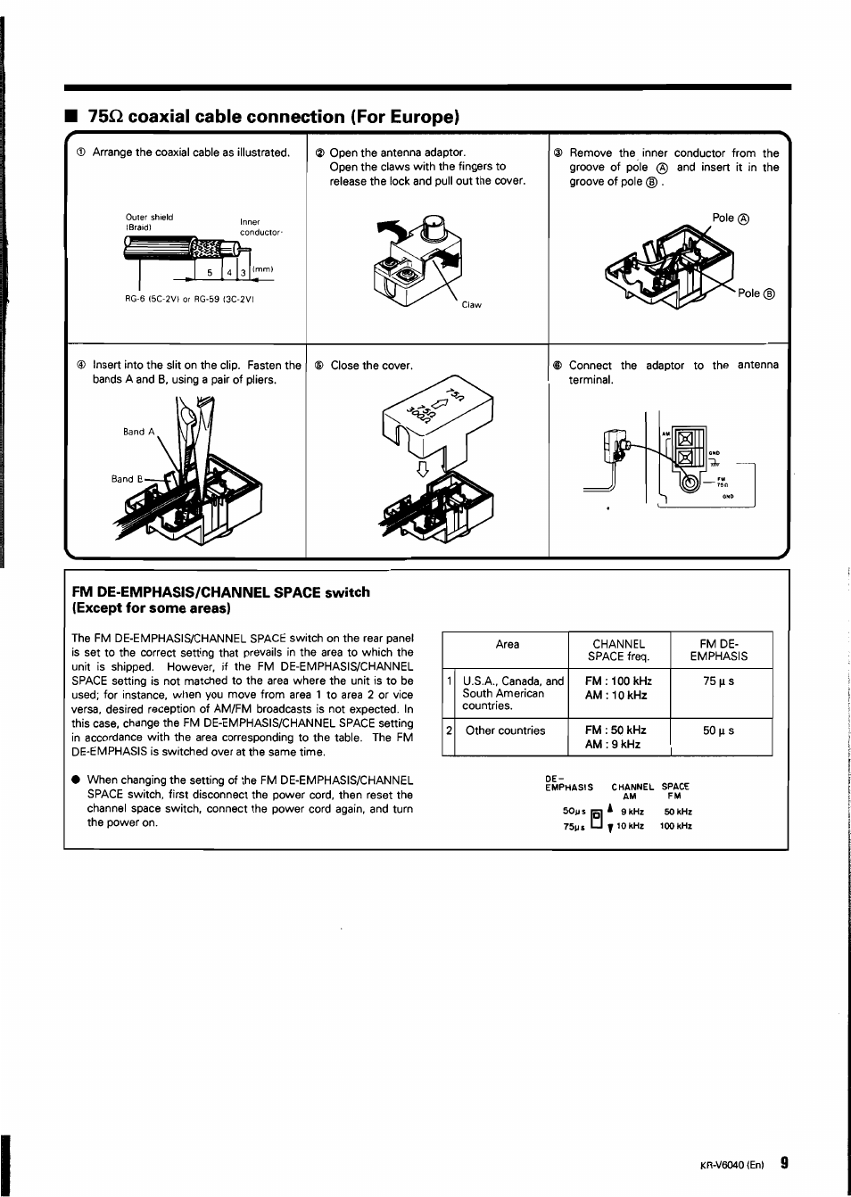 75q coaxial cable connection (for europe) | Kenwood B60-0763-00 User Manual | Page 9 / 24