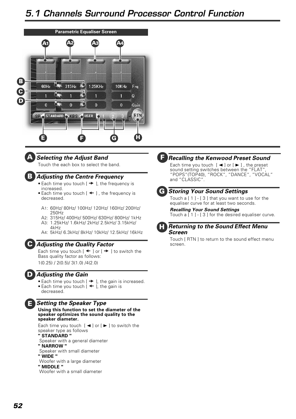 1 channels surround processor control function | Kenwood KVT-920DVD User Manual | Page 52 / 68