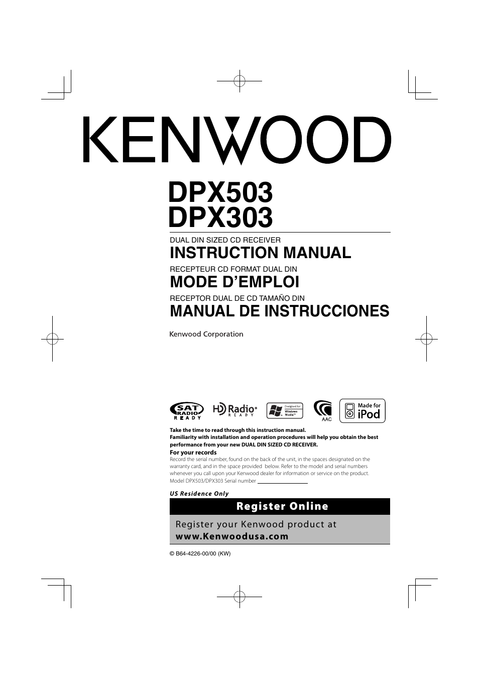 Kenwood DPX503 User Manual | 112 pages