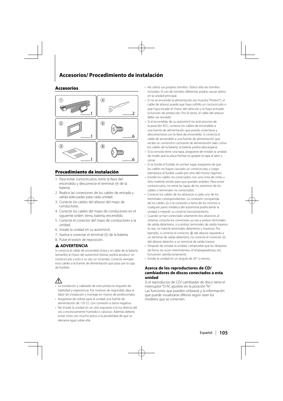 Accesorios/ procedimiento de instalación | Kenwood DPX503 User Manual | Page 105 / 112