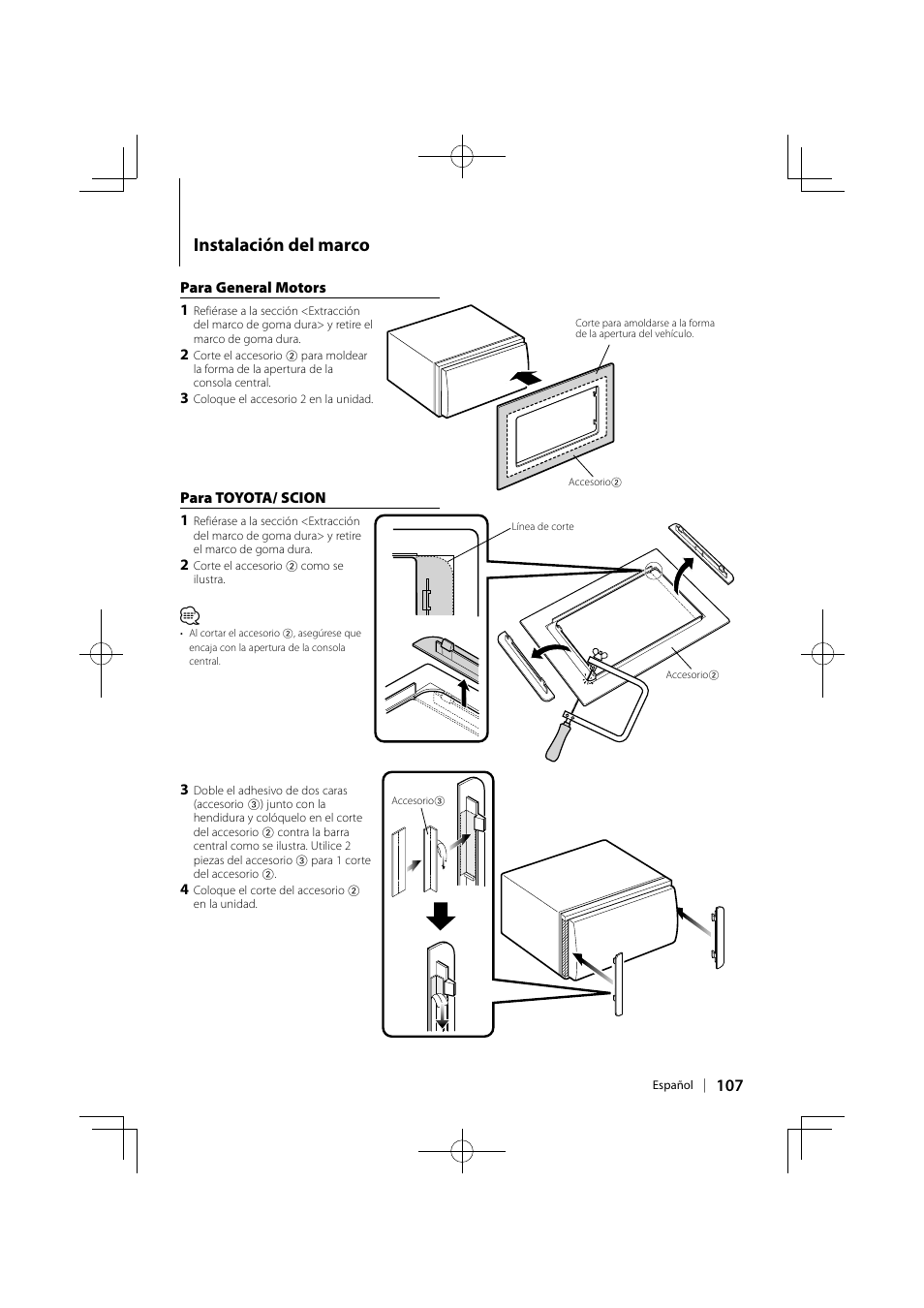 Instalación del marco | Kenwood DPX503 User Manual | Page 107 / 112