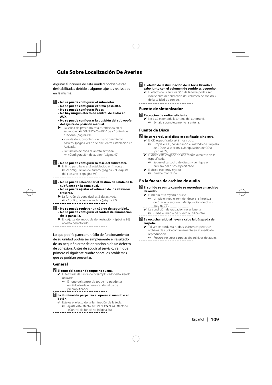 Guia sobre localización de averias | Kenwood DPX503 User Manual | Page 109 / 112