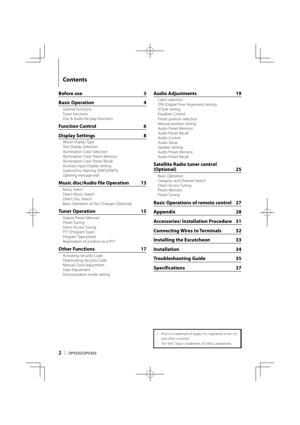 Kenwood DPX503 User Manual | Page 2 / 112