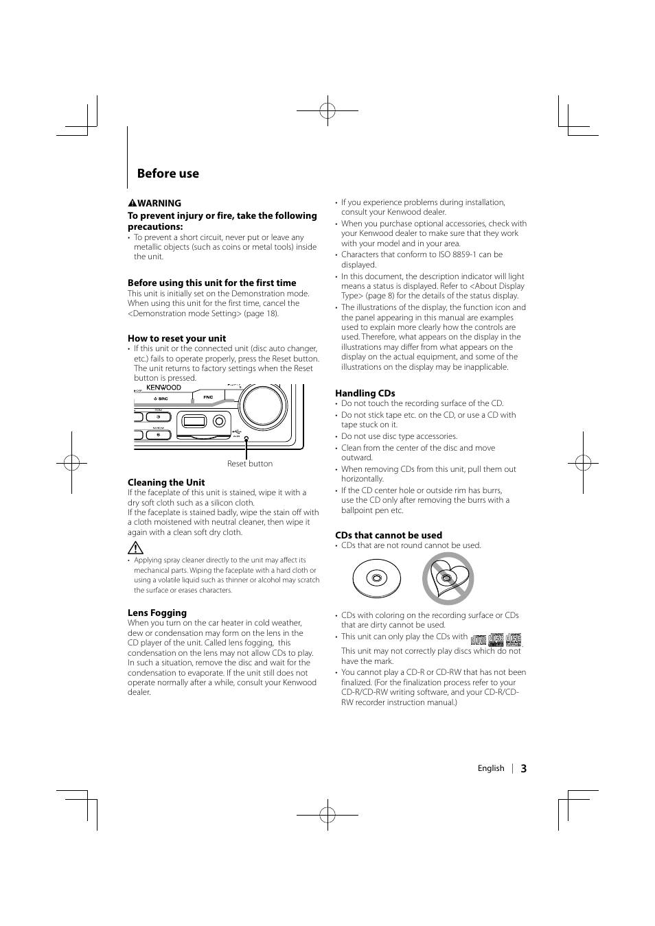 Before use | Kenwood DPX503 User Manual | Page 3 / 112